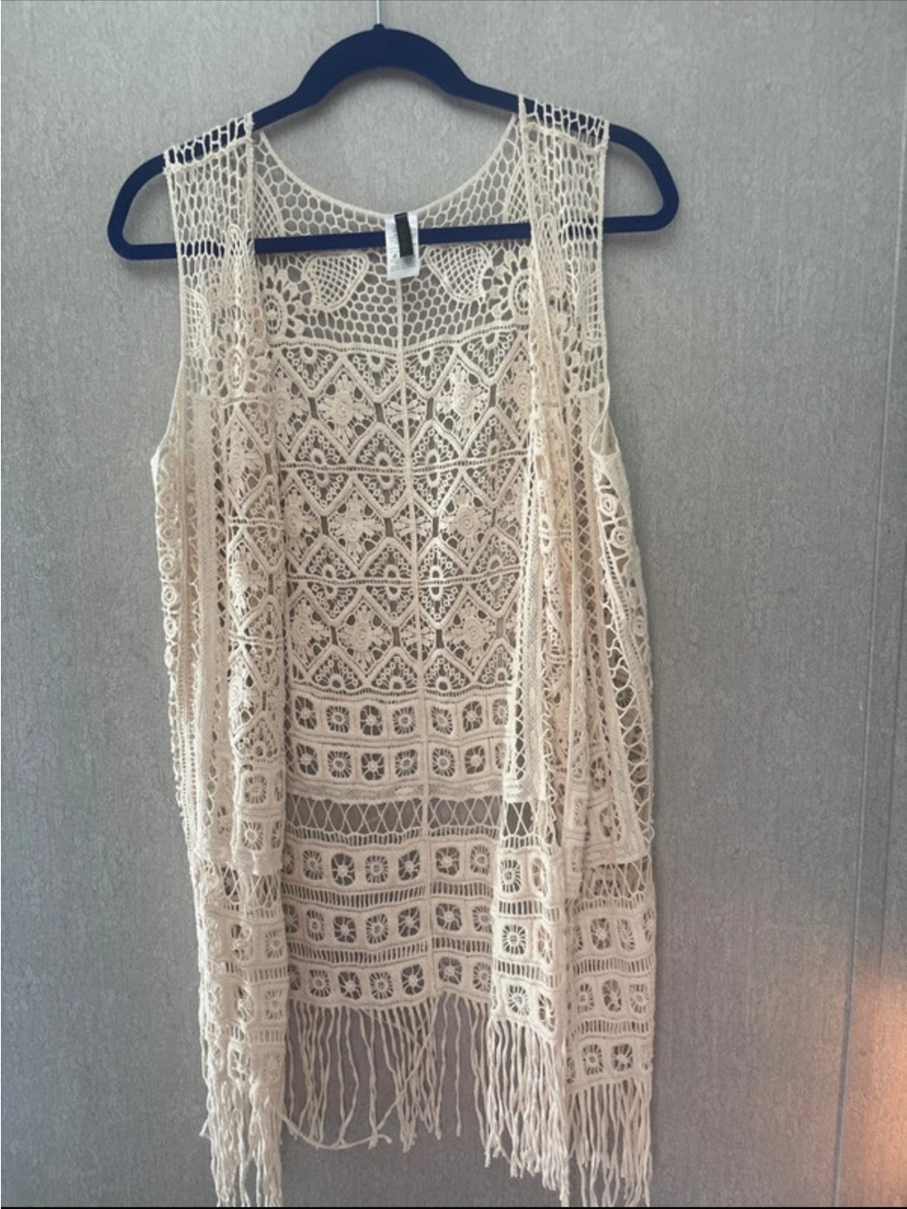 New Mix Crochet Fringe Swim Cover-Up Vest in Cream